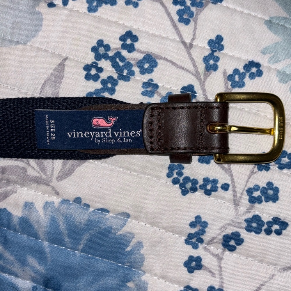 Vineyard Vines Whale Canvas Belt Blue/Brown 28 inches long
